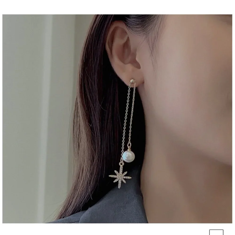 💙Star Shiny Pearl Threader Earrings - Picture 5 of 12